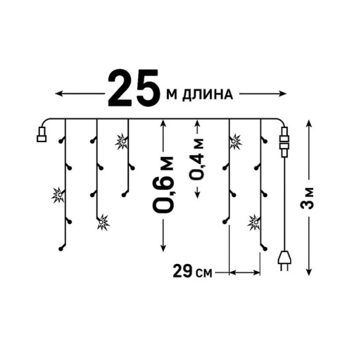 Гирлянда светодиодная "Бахрома"25м 440LED тепл. бел. фото 4 Гирлянда светодиодная "Бахрома"25м 440LED тепл. бел. фото 4
