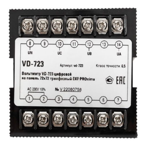 Вольтметр цифровой VD-723 на панель 72х72 трехфазный EKF фото 4 Вольтметр цифровой VD-723 на панель 72х72 трехфазный EKF фото 4