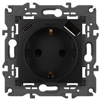 Розетка Elegance 14-4108-05 16A 250В 2P+E защ. шторки с USB type-A+C 3А 5В антрацит Эра Б0067724
