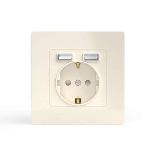 Розетка 1-м СП Pixel с заземл. с 2-мя заряд. устр. USB тип A+A механизм беж. TOKOV ELECTRIC TKE-PX-R