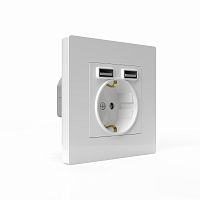 Розетка 1-м СП Pixel IP20 с заземл. с 2-мя заряд. устр. USB тип A+A механизм бел. TOKOV ELECTRIC TKE